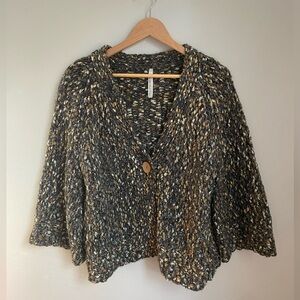 Leo & Nicole Wool Chunky Knit Boucle Rustic Brown Cardigan XL Heritage Boho Cozy